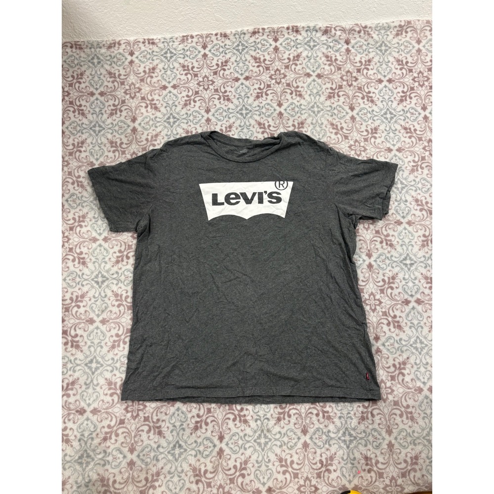 Levis Mens XL Graphic T-Shirt Gray Heather Cotton Batwing Logo Short Sleeve Tee